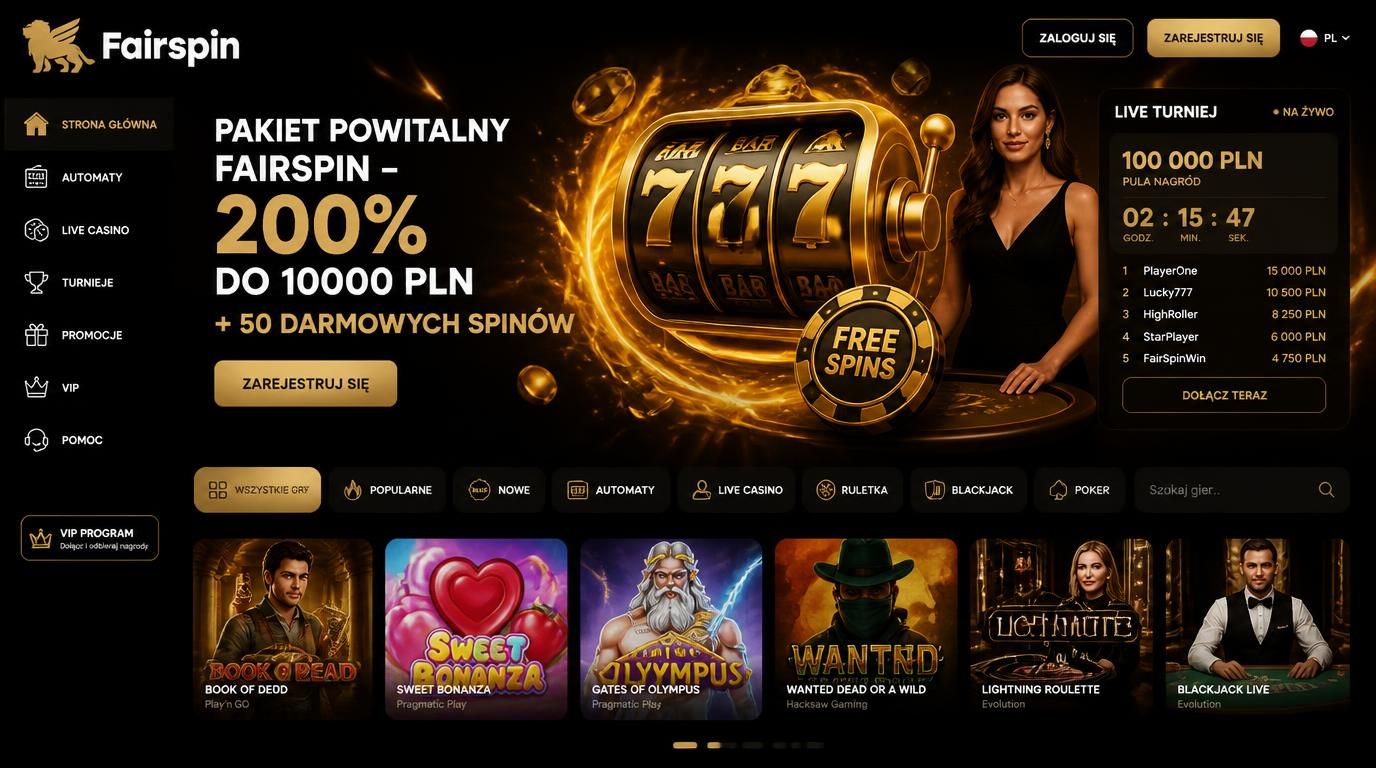 Ilustracja przedstawiająca pakiet powitalny Fairspin Casino z darmowymi spinami oraz emocjonującą grą live