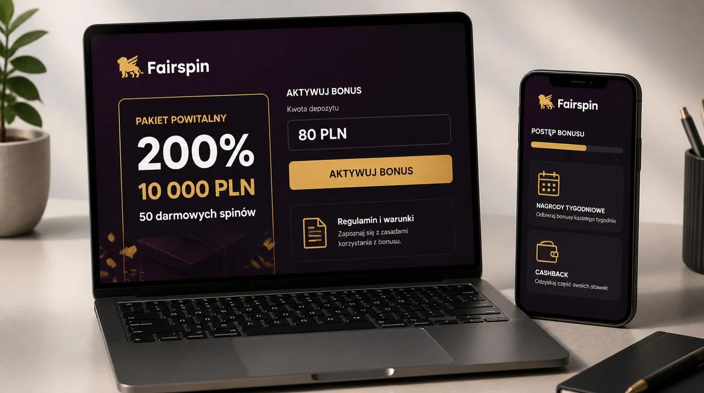 Panel bonusu powitalnego 200% do 10 000 PLN i 50 darmowych spinów obok pola depozytu 80 PLN